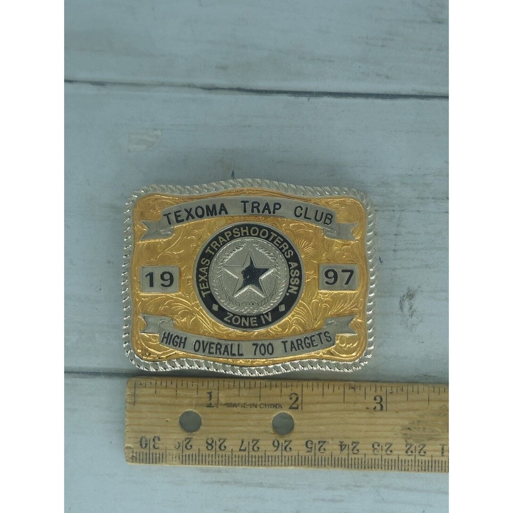 Texoma Trap Club TX 1997 High Overall Trophy Award Buckle HEAVY Creative Casting
